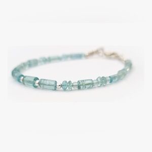 NIB~Blue Apatite & Sterling Cylindrical Beaded Bracelet
